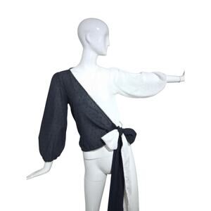 Anthropologie Farm Rio Womens size XS Swiss Dot Wrap Puff Sleeve Color Block Top